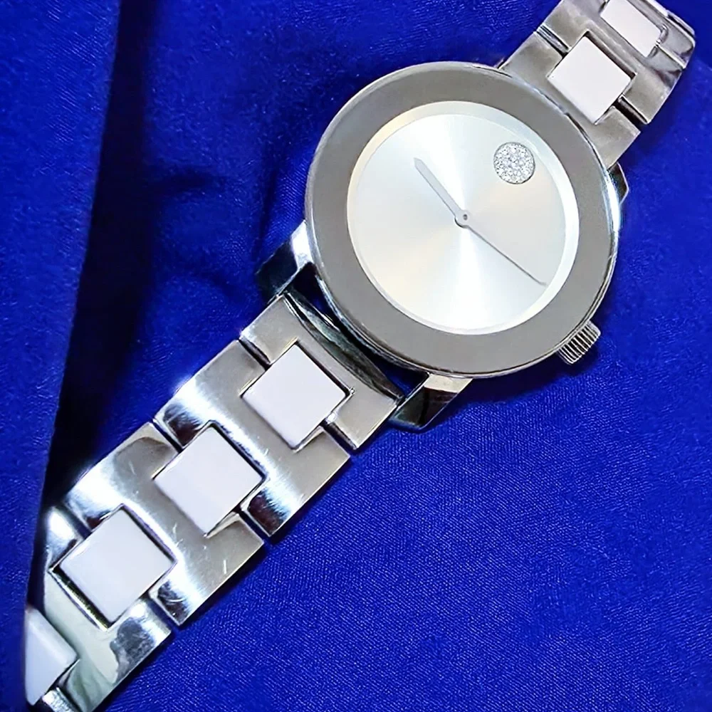 Movado Bold 3600702 Silver and Pink Cermaic Swiss watch